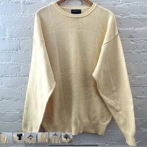 Vintage 100% Cotton Sweater Mens Large Light Yellow Relaxed Fit Casual Preppy